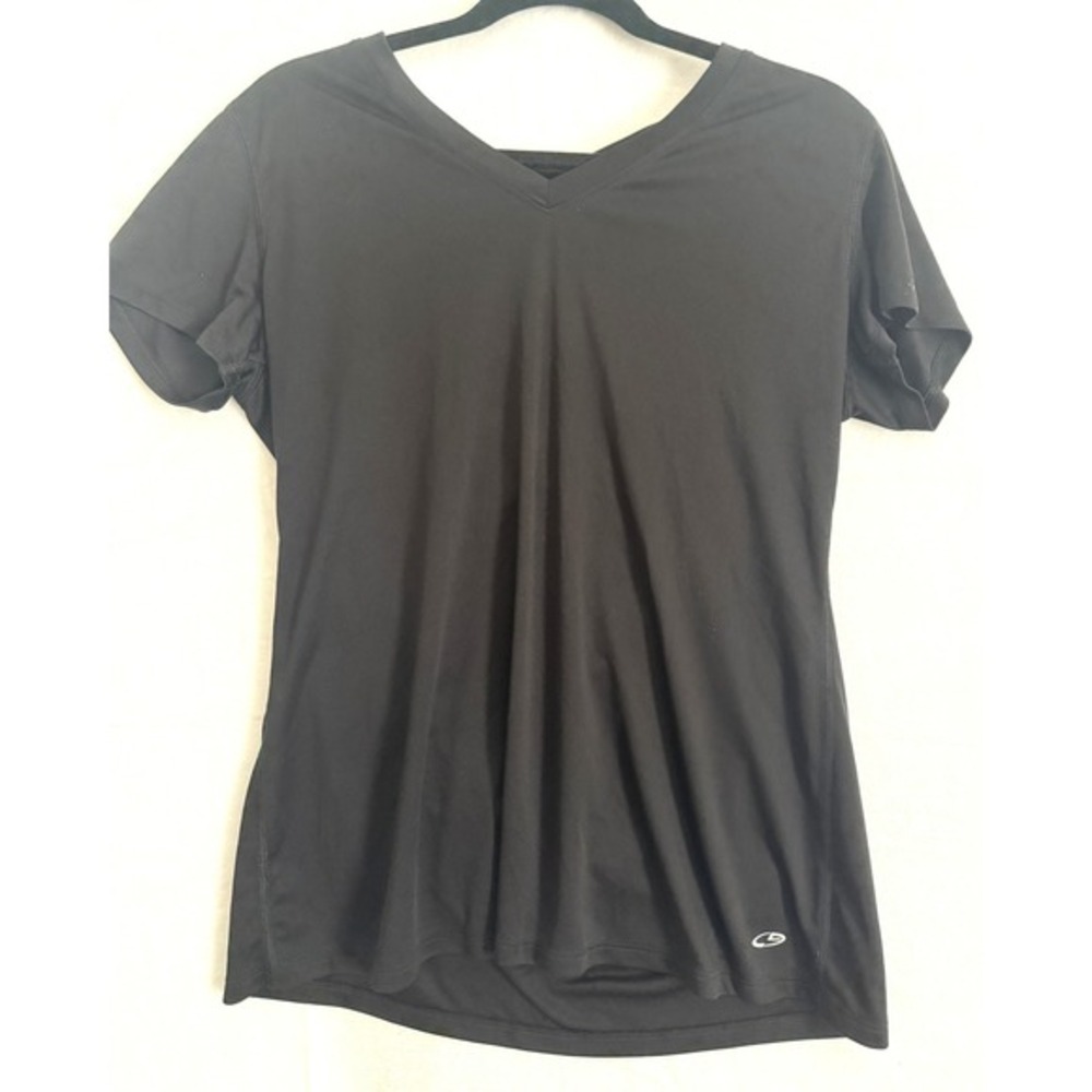 Champion Womens Black V Neck Short Sleeve Athletic T Shirt Top‎ Size XL
